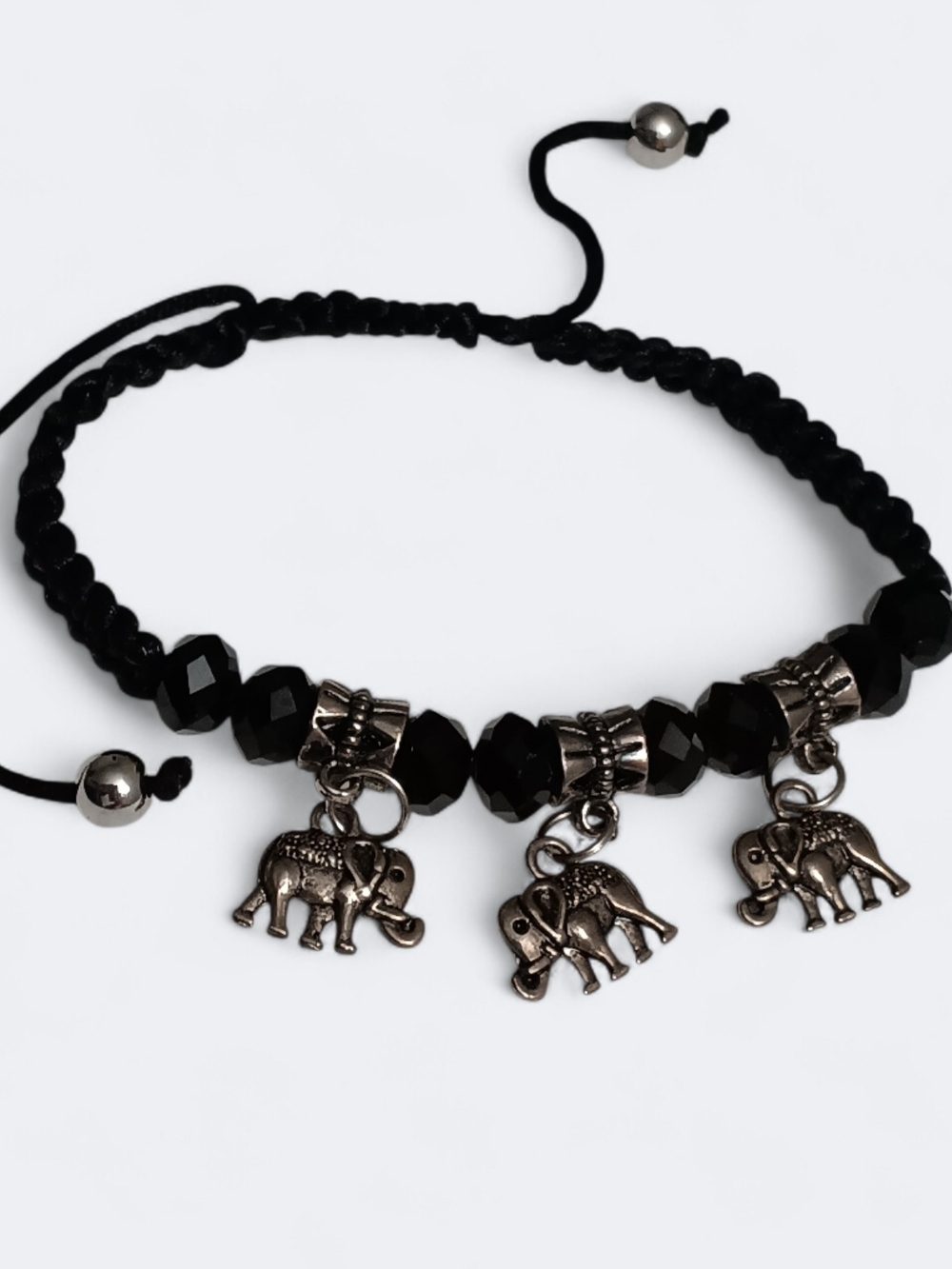 🌟3/$15 Black Beaded Bracelet with Silver Elephant Charms